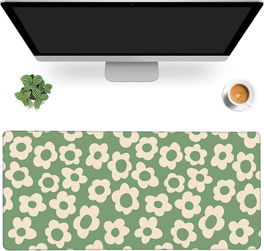 Gaming Mouse Mat Vintage Groovy Flowers Large Mouse Pad Extended Mouse Pad Desk Mat Non-Slip Rubber Base Mice Pad Desk Pad for Office Game Home 35.4x15.75 in