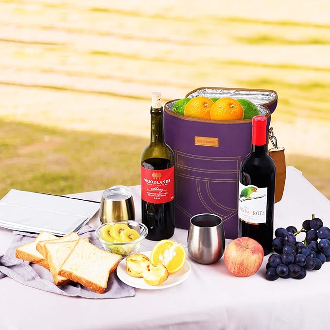 Tirrinia 4 Bottle Wine Gift carrier - Insulated & Padded Portable Wine Carrying Cooler Tote Bag for Travel, BYOB Restaurant, Wine Tasting, Party, Gift for Wine Lovers,Purple