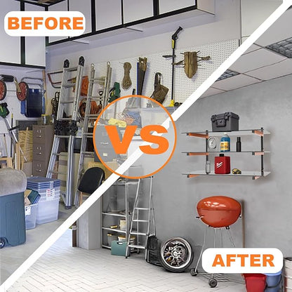 Lumber Rack Wall Mount, Heavy Duty Wood Storage Racks, 9-Level System Garage Shelving, 1080 Lbs Capacity Organizer Shelves, Folding Orange Brackets, 6 Pack Hanging Metal Shelf for Indoor and Outdoor