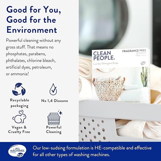 The Clean People Laundry Detergent Sheets - Laundry Soap - Ultra Concentrated, Recyclable Packaging, Stain Fighting - Sweet Petals & Vanilla, 96 Pack