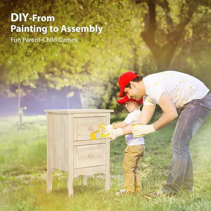 VINGLI Unfinished Solid Wood Nightstand for Color DIY, Small Nightstand for Bedroom, Natural Wood Night Stand with Drawers, Light Wood Night Stand, Real Wooden Bed Side Table/End Table