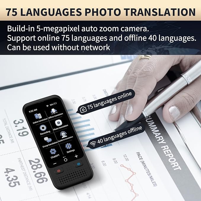 Language Translator Device, Upgraded ChatGpt AI Translator No WiFi Needed, 138 Languages Two Way Real-Time Voice Translation, Offline&Recording&Photo Translation for Travel Business Learning