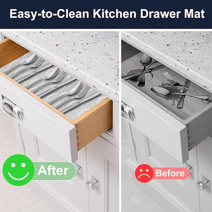 Shelf Liner, Waterproof Refragerator Liner, Drawer Liners for Kitchen Cabinet, Bathroom Sink Mat No Slip Cupboard Mats Non Adhesive Fridge Liner EVA Place Mats Roll - Clear Wave 12"×236.2"