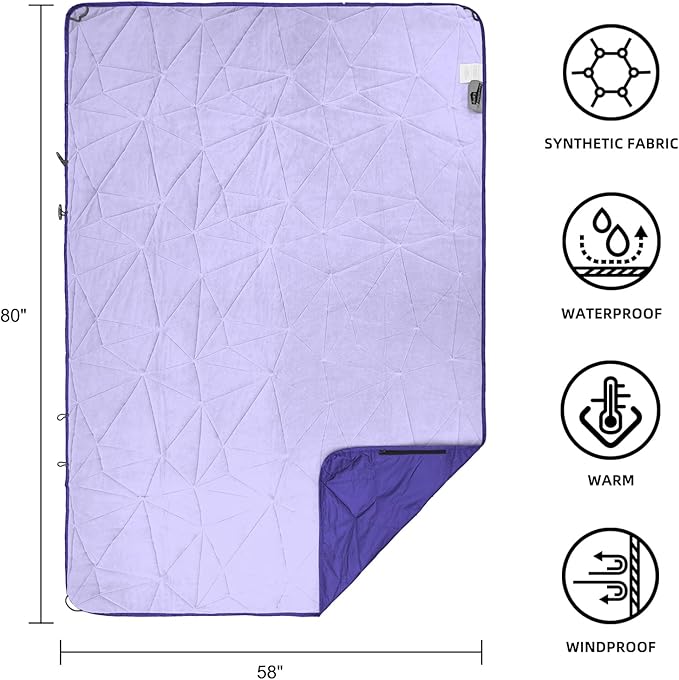 Outdoor Waterproof Blanket, Foldable Fleece Stadium Blanket for Outdoor Sports Event, Camping, Concerts, Car, Pet, Picnics - Windproof, Wearable, Machine Washable 80" x 58"