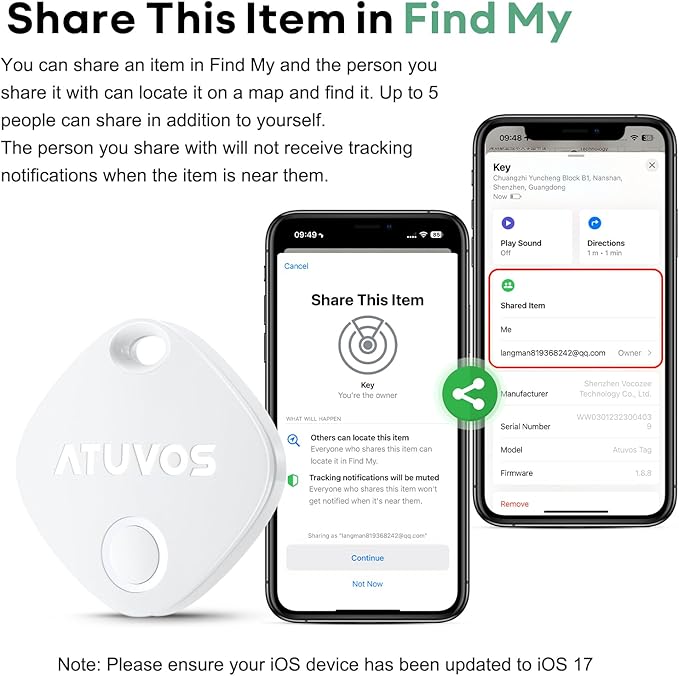 ATUVOS Air Tracker Tag-1 Pack, Bluetooth Luggage Tracker Works with Apple Find My APP (iOS Only, Not for Android), Keys Finder and Item Locator for Luggage, Backpack, Suitcases, Replaceable Battery