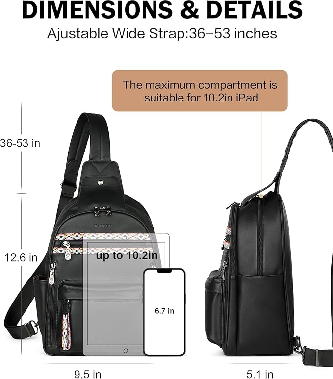 FADEON Large Sling Bag for Women, Leather Crossbody Purse Designer Anti Theft Sling Backpack, RFID Fanny Packs for Travel