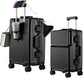 2-Piece Hardshell Zipperless Luggage Set, 20/26" Aluminum Frame Hardshell Spinner Luggage, Airline Approved Carry-On Luggage, TSA Lock, 360° Quiet Wheels With Cup Holder (Black)