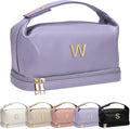 Letter Makeup Bags, Personalized Bags with Handle, Waterproof Double Layer Cosmetic Bag, Large Capacity PU Leather Makeup Bags Letter Travel Toiletry Bag with Makeup Brush Organizer