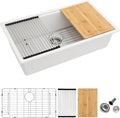 Dcolora 32-Inch Granite Composite White Kitchen Sink, Single Bowl Undermount Workstation Quartz Sink, 32"W x 19"D x 10"H #DC-GU7755