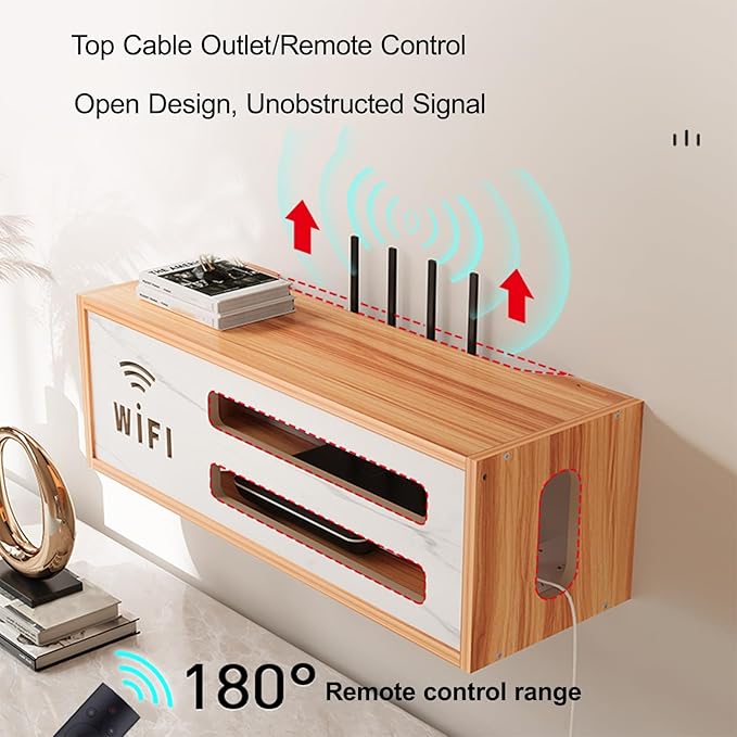 Wall Mount WiFi Router Box, WiFi Router Storage Cabinet, Power Strip and Cable Management Hider Rack, Invisible Storage, for Living Room, Office, Bedroom(White)