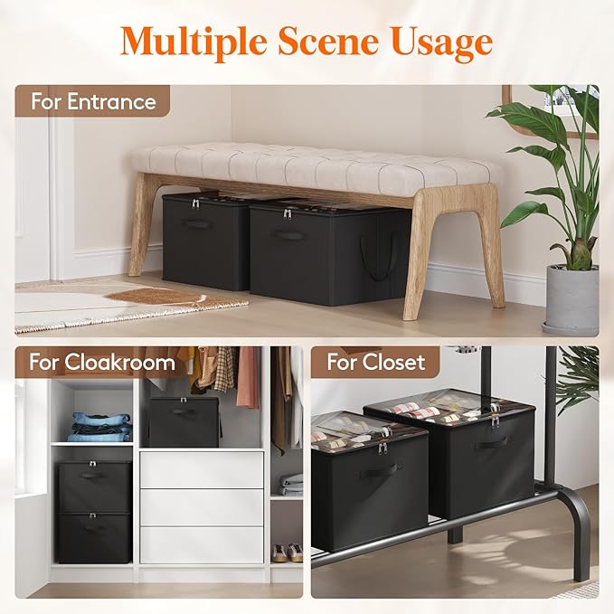 Lifewit Shoe Storage Organizer for Closet, Fits 12-16 Pairs, Large Shoe Box Storage Containers with Clear Cover and Reinforced Handles, Foldable Storage Bins Fit for Boots Heels Sneakers, 2 Pack Black