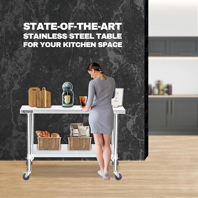 DuraSteel 24x60 NSF Stainless Steel Cart Work Table - Heavy Duty Rolling Food Prep Table Countertop Island - Metal Utility Cart on Wheels Caster, Grill Stand Storage Outdoor Kitchen Tables Bar Top