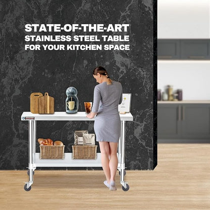 DuraSteel 24x60 NSF Stainless Steel Cart Work Table - Heavy Duty Rolling Food Prep Table Countertop Island - Metal Utility Cart on Wheels Caster, Grill Stand Storage Outdoor Kitchen Tables Bar Top