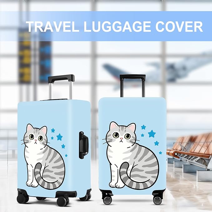 Luggage Cover Washable Suitcase Protector Anti-scratch Suitcase cover Fits 20-34 Inch Luggage (Cat, M(24-26inch suitcase))