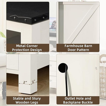 Night Stands with Charging Station Set of 2, Farmhouse Nightstand, White Wooden Bedside End Tables with 2 Drawers and Open Shelf, Bed Side Table for Bedroom, Living Room, Closet, Office