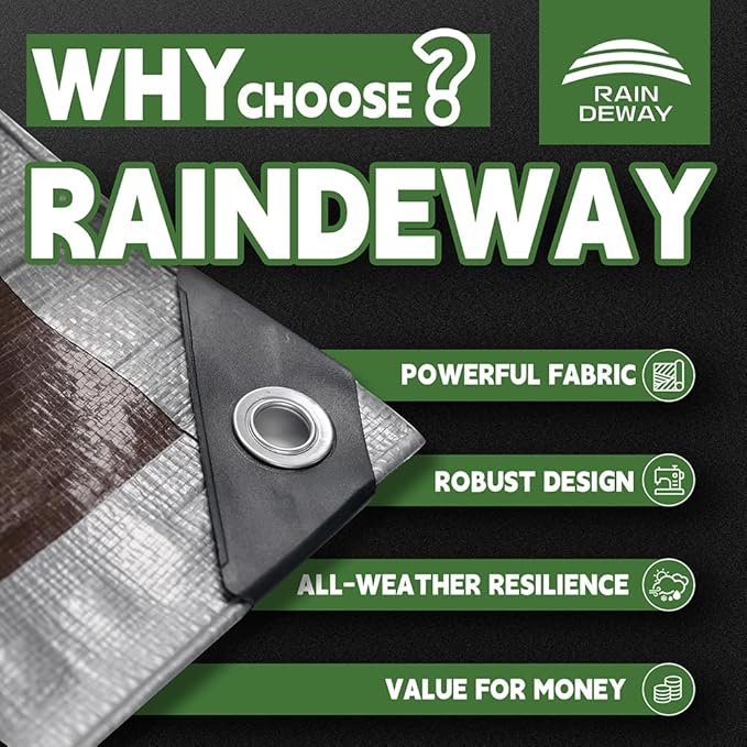 Tarps Heavy Duty Waterproof 8x10 Feet, 10Mil Multipurpose Poly Tarp Cover with Metal Grommets and Reinforced Edges, Silver/Brown Tarp by RAINDEWAY