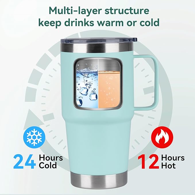 HASLE OUTFITTERS 20oz Tumbler Bulk with Lid, Stainless Steel Tumbler Bulk with Handle, Metal Insulated Travel Coffee Mug Set with Handle, Double Wall Vacuum Leak Proof Tumbler Cup, Mint Green 12 Pack