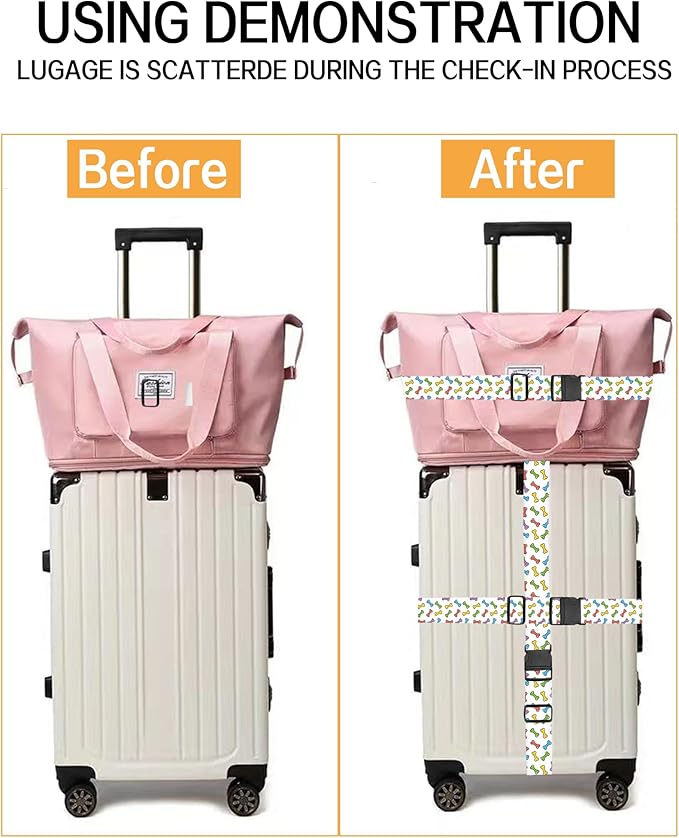 Luggage Straps for Suitcases, Adjustable Travel Belt, Durable Wide Luggage Strap, Cute Suitcase Strap Identifiers with Buckle, Bag Straps for Luggage, Cute Colorful Bones
