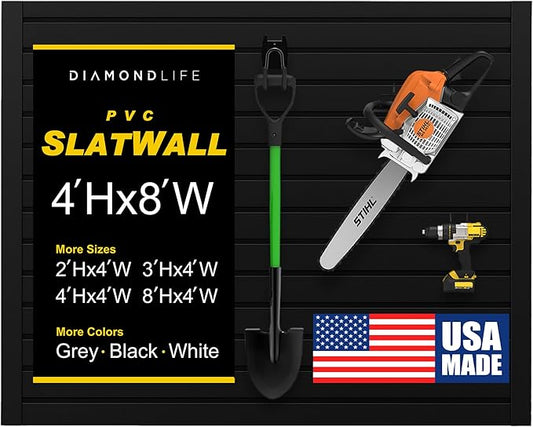DLDIRECT 48" X 96" - Slatwall Panel Garage Organizer: Heavy Duty Wall Mounted PVC Rack, Interlocking Slat Paneling for Garage Storage, Slotwall Board, Shelves System