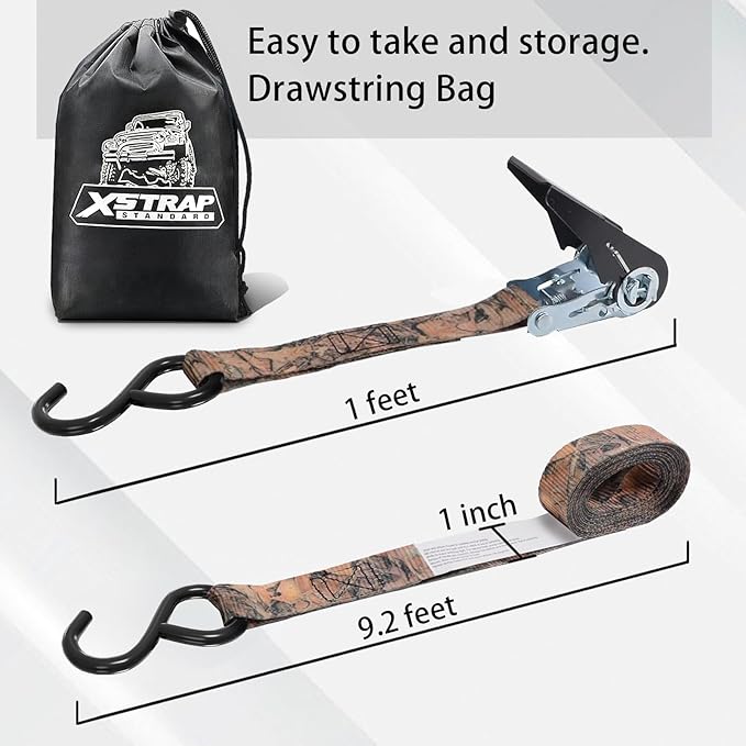 XSTRAP STANDARD Ratchet Tie Down Straps - 8PK - 1'' x 10 ft - 900 LB Break Strength Cargo Straps for Moving Appliances, Lawn Equipment, Motorcycle (Camouflage2)