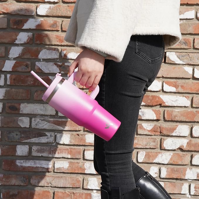 40 oz Tumbler with Handle and 2 Straws,2 in 1 Lid Insulated Water Bottle Stainless Steel Travel Coffee Mug,Macaron Green