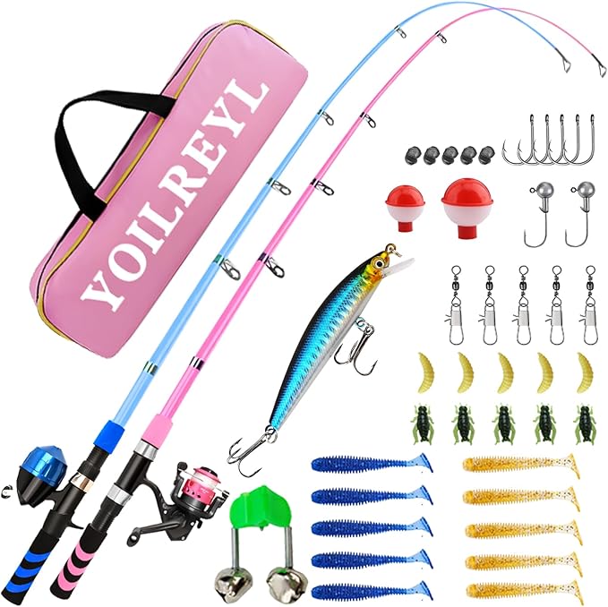 Collapsible Telescopic Fishing Rod and Reel Combo Push Button Small Fishing Pole Kit Beginner Youth Boys Fishing Starter Set Tackle