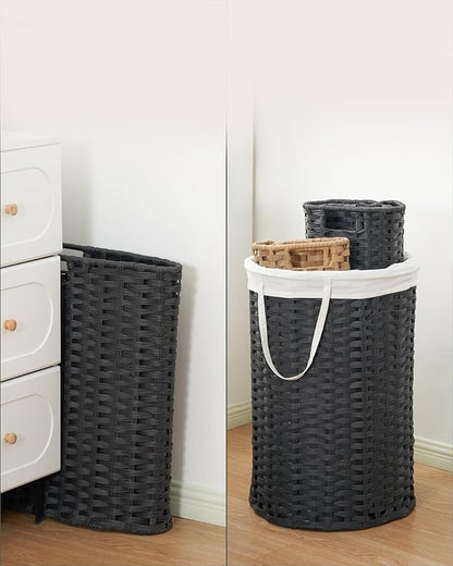 Laundry Basket Round Rattan Laundry Hamper 29.1 Gal (110 L) Handwoven Large Wicker Basket with Handles, Wicker Hamper with Removable Bags and 2 Mesh Bags for Bathroom Living Room Black