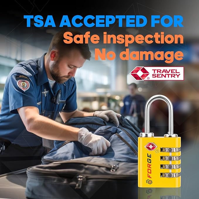 Forge Dual-Opening: Key or Combination Access Lock, TSA Approved Locks for Luggage, Pelican case, Travel, Gym, School, Stainless Steel Shackle.(Yellow 2 Locks)