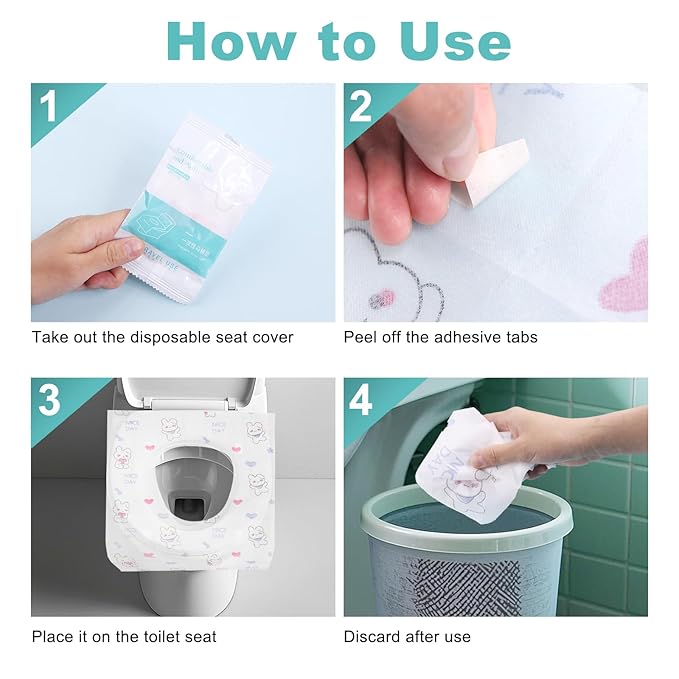50 Packs Toddler Toilet Seat Covers Disposable, Disposable Toilet Seat Covers for Travel Waterproof Non-Woven, Travel Essentials for Kids Toddlers Potty Training (Individual Package)
