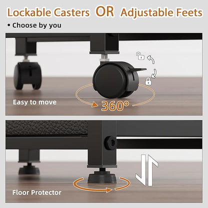 GYIIYUO 2 Drawer File Cabinet with 24'' Extended Desktop, Mobile Filing Cabinet, Rolling File Cabinet with Side Bag, Fabric Drawer, Fits A4/Letter Size, Printer Stand Home Office, Black