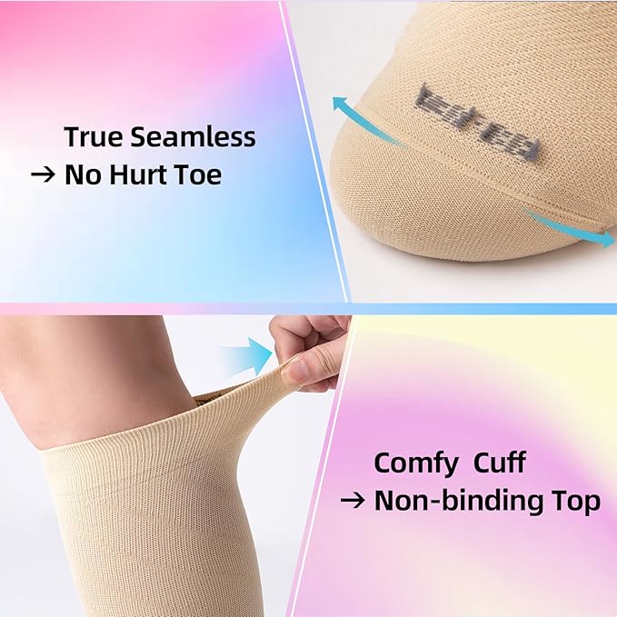 4 Pairs Light Compression Socks for Women Men 15-20 mmHg - Knee High Support for Daily Wear, Travel, Pregnancy, Nurses