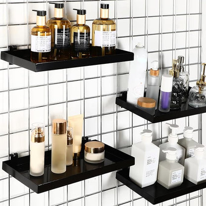 Coume 4 Pcs Grid Panel Display Shelf 11.8 x 7.87 Inch Metal Display Rack Gridwall Shelving Wall Organizer Grid Wall Panels Hanger Accessory for Crafts Room, Garage, Workbench, Office, Retail