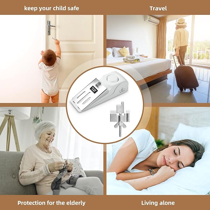 1 Pack 120dB Travel Door Stopper Alarm & Portable Door Lock, 3-Level Sensitivity Adjustable Travel Security Wedge for Hotel Home Apartment Dorm
