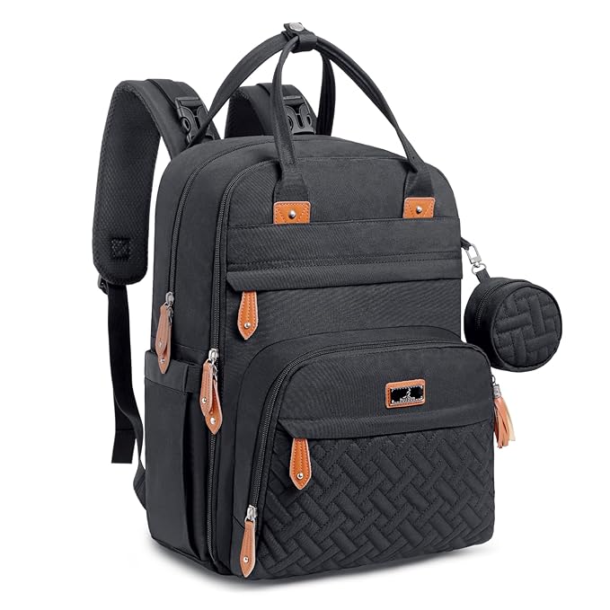 BabbleRoo Diaper Bag Backpack - Baby Essentials Travel Tote - Multi Function Water Resistant Diaper Bag, Travel Essentials Baby Bag with Changing Pad, Stroller Straps & Pacifier Case - Unisex, Black