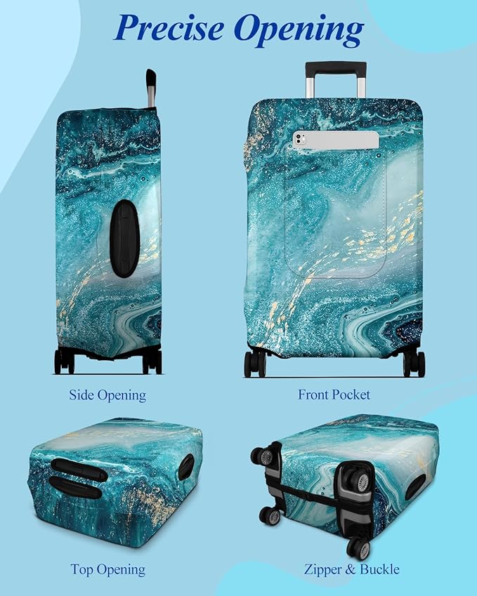 Slohif Luggage Cover for Suitcase Tsa Approved Protector - Luggage Sleeve Large Suit Case Cover Travel Stretch Baggage Case Protective Washable Fit 21-23 Inch Sea Wave S