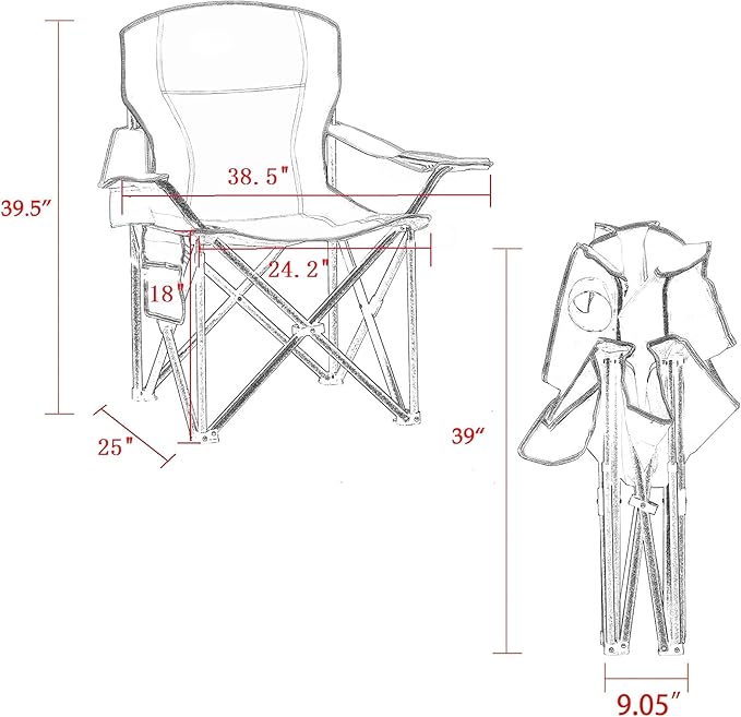 Padded Camping Chairs for Adults, Oversized Folding Outdoor Chairs, Weight Capacity 475lbs, with Cooler Bag, Cup Holder, Storage Pocket Carry Bag - Blue Color