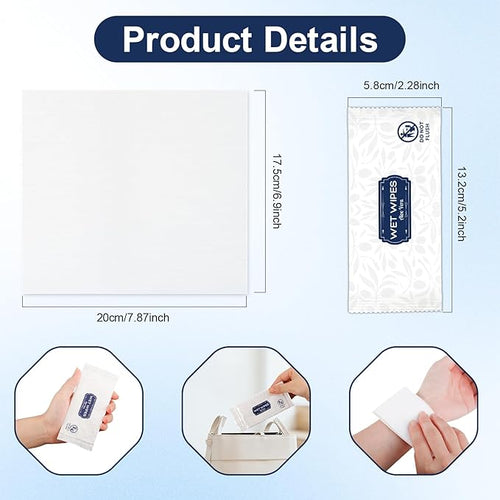 100 Pcs Wet Wipes Individually Wrapped, Aloe Vera Hand Wipe, Disposable Skin Cleansing Wipes, Travel Size Wipes Bulk for Hands, Butt, Daily Use, Restaurant, Barbecue (100 PCS)