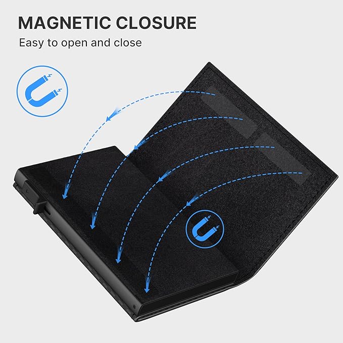 Mens Smart Wallet Card Holder for AirTag: Leather, Compatible with Apple Air Tag, RFID Blocking, Slim, Carbon Fiber, Minimalist - 9-14 Card Capacity | ID Window | Cash Slot (Black)