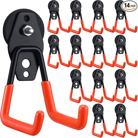 Landhoow Large Magnetic Hooks Heavy Duty Garage Magnet Hooks Strong Storage Utility Magnetic Hangers with Anti Slip Rubber Coating for Indoor and Outdoor Hanging(Orange,14 Pcs)