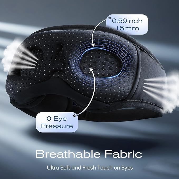 3D Sleep Mask with Bluetooth Headphones, Sleeping Headphones for Side Sleepers, Wireless Music Eye Mask with Ultra-Thin Stereo Speakers for Men, Women, Tech Gifts, Deep Blue