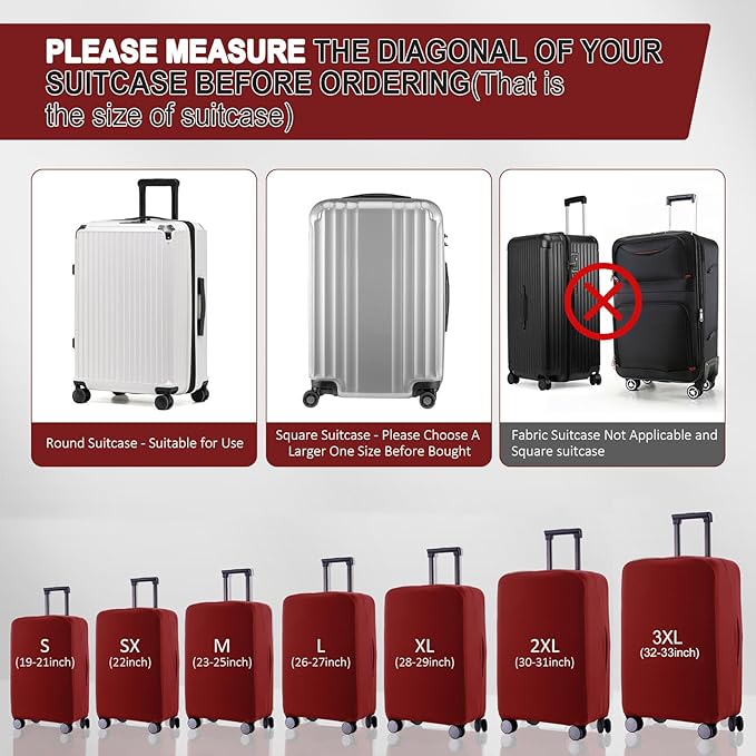 Travel Luggage Cover Suitcase Protector Scratch-Resistant Fit 19-31 Inch Suitcase, Not Included Suitcase (Claret, 2XL(30-31 inch))