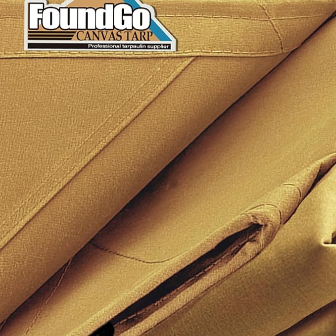 FoundGo 20x20ft Canvas Tarp 22 Mil Tarps 14 oz Canvas Tarpaulin Heavy Duty Cloth Water/UV Resistant Cover with Rustproof Grommets & Ropes for Cars,Roofs,Boats,Camps,Sunshades，Moisture Barrier -Tan