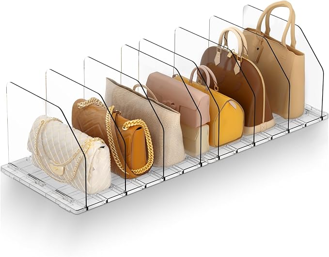 Purse Organizer for Closet, Adjustable Clear Handbag Storage Holder, Acrylic Purse Organizer for Closet Organization, Shelf Divider, Perfect for Bedroom, Living Room, Home
