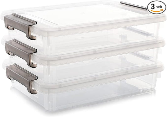 Citylife 3 PCS Plastic Storage Bins with Latching Lids Portable Project Case Clear File Box Stackable Storage Containers for Organizing B5 Paper, Photo, Document, Scrapbook