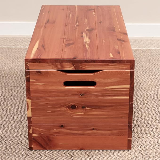 Amish Made Wooden Storage Chest Trunk Box with Lid and Handles for Bedroolanket, Clothes, Anti-Slam Hinges, Handmade, Rustic, Cedar Wood, Natural Stain, 42"
