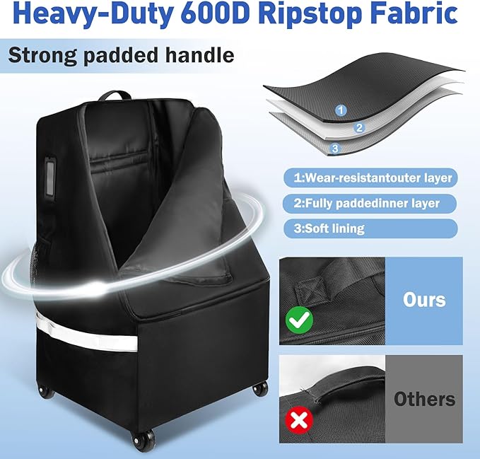 Upgrade Car Seat Travel Bag for Airplane With Wheels, Carseat Travel Bag for Airplane, Car Seat Travel Bag With Wheels, Wheeled CarSeat Travel Bag For Graco for Heavy-Duty Protection for Air Travel