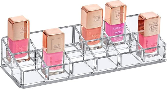 Amazing Abby - Glamour - 12-Slot Acrylic Nail Polish Organizer, Lipstick Holder, Lip Gloss Organizer, Cosmetic Storage Display, Perfect Storage Solution for Drawer, Vanity, Bathroom, and More