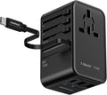 MOMAX Universal Travel Adapter, International Power Plug Adapter with 1 USB C (PD 70W), 2 USB A Ports, 1USB-C Cable (PD 70W), All-in-One Worldwide Wall Charger for USA European UK AUS (Type C/G/A/I)