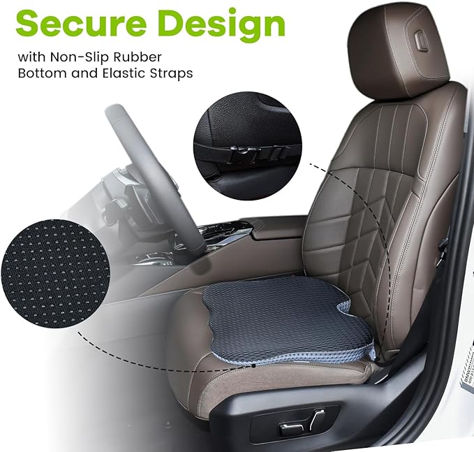 Soft Dense Memory Foam Car Seat Cushion for Driving - Seat Cushion for Car Seat Driver with Wedge Design & Raised Back to Broaden Vision, Provides Comfort for Lower Back & HIPS (Passenger Use Too)