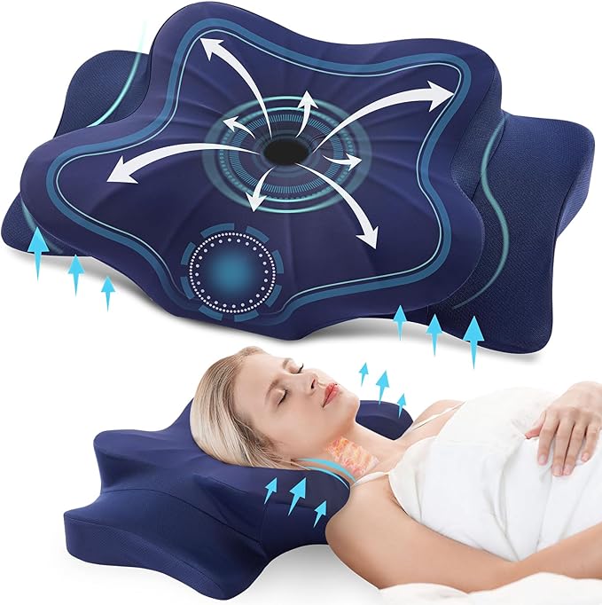 DONAMA Cervical Pillow for Neck and Shoulder,Contour Memory Foam Pillow,Ergonomic Neck Support Pillow for Side Back Stomach Sleepers with Pillowcase-Standard Size
